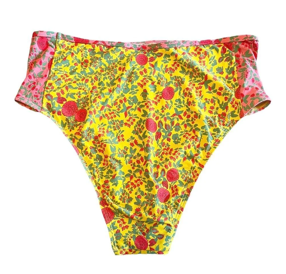ROBERTA ROLLER RABBIT Rhody High Waist Bikini Bottom Floral Yellow Swimwear NWT - Image 4