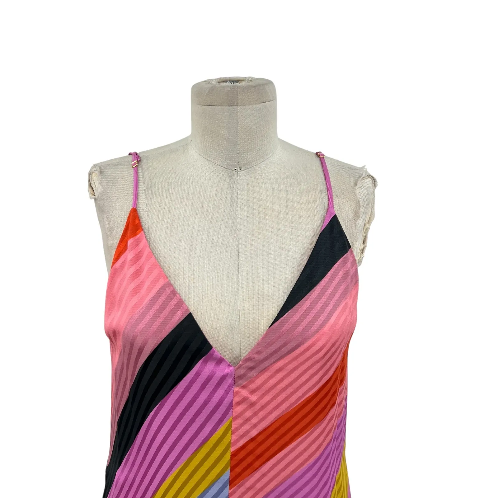 Stine Goya Gianna Dress Slip Midi‎ Striped Silk Colorful Pink Size Small - Image 4