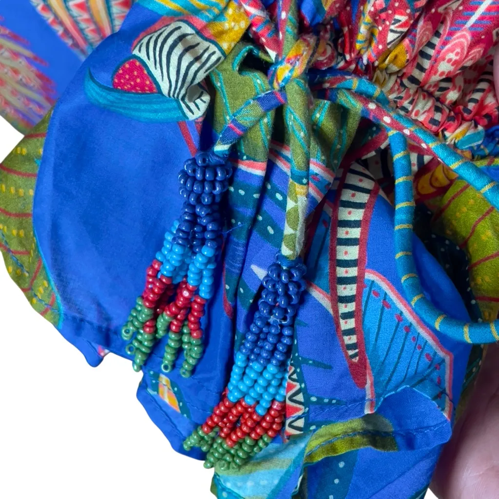 Farm Rio Macaw Flight Mini Dress Smocked Anthropologie Puff Sleeves Size XXS - Image 8