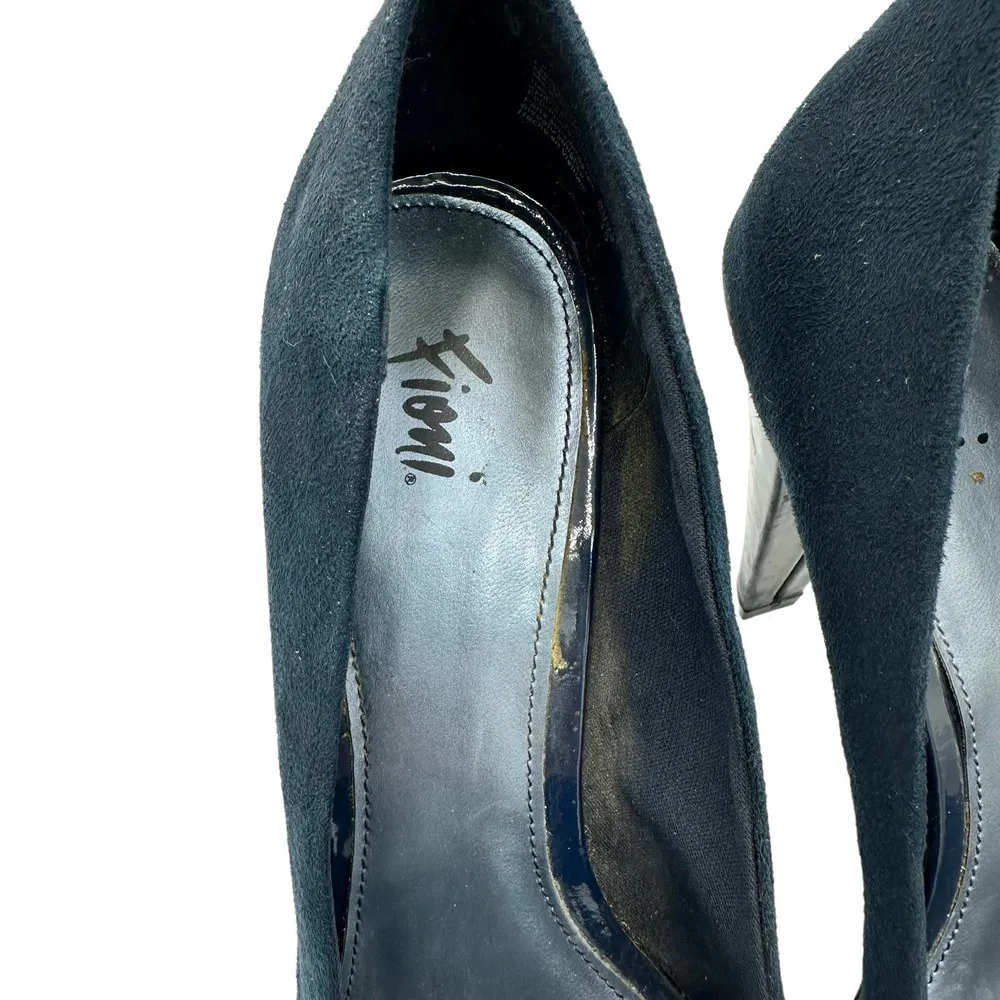FIONI NAVY BLUE PEEP TOE HEELS WITH BOW SIZE 10 - Image 3