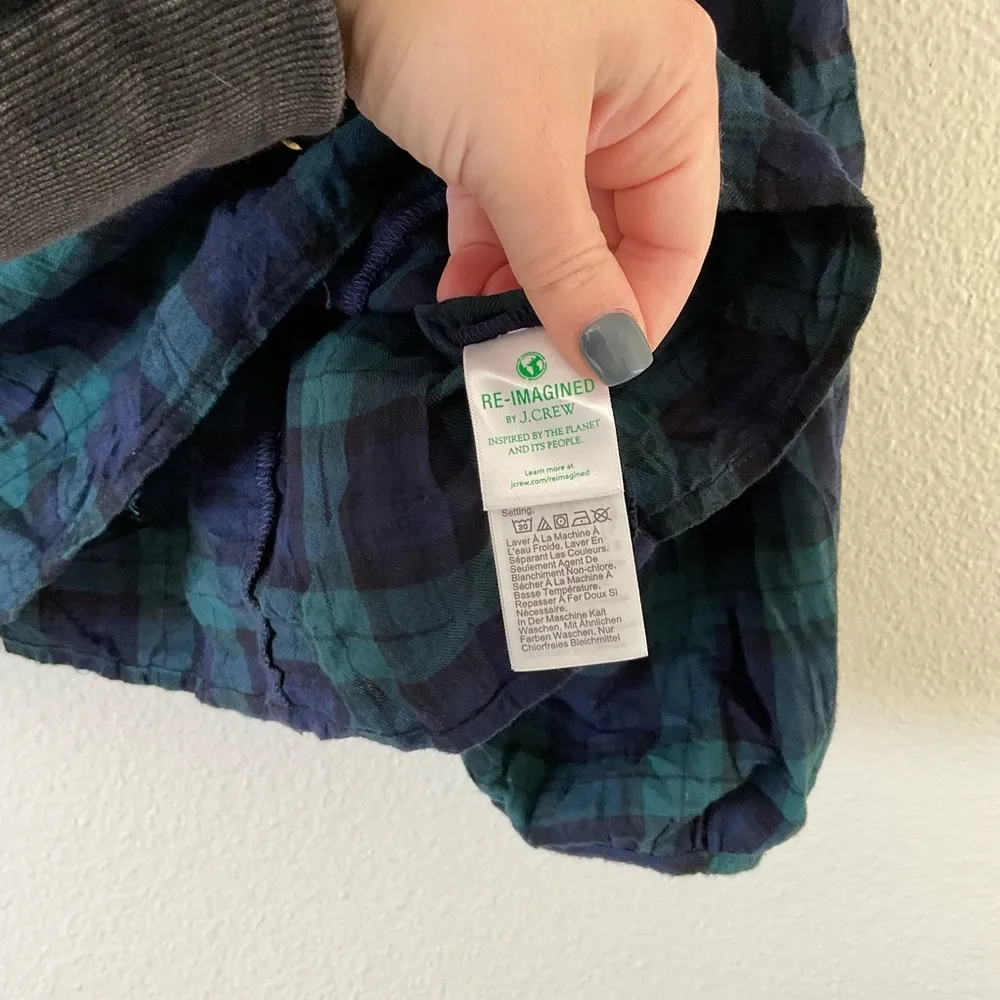 J Crew Flannel Squareneck Ruffle Top in Blackwatch Green Navy Black Plaid - Image 5