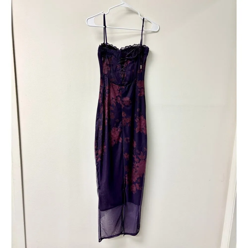 NWT Miss Rosier Floral Print Bustier Bodycon Maxi Dress Grape Women's Size S Purple - Image 5