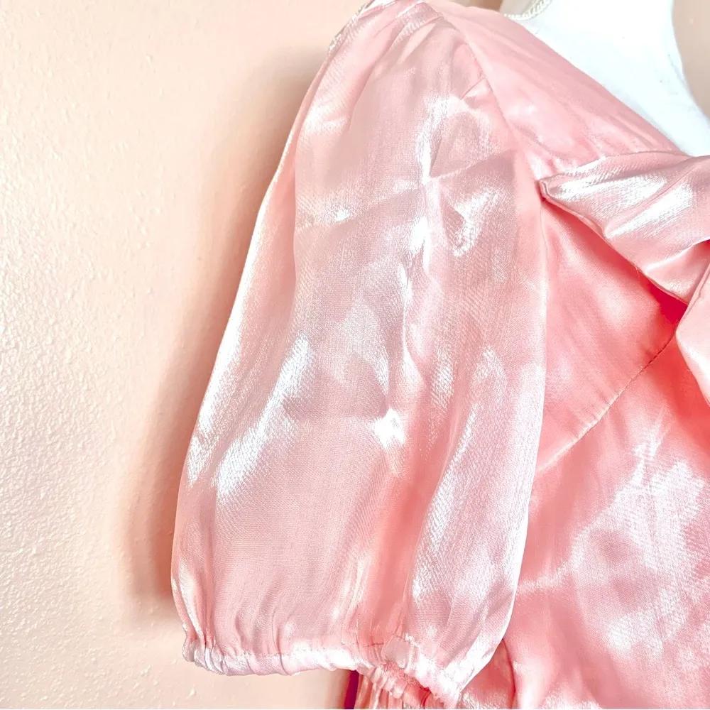 Pink Dessert Pink Shiny Satin Bow Detail Dress - Image 3