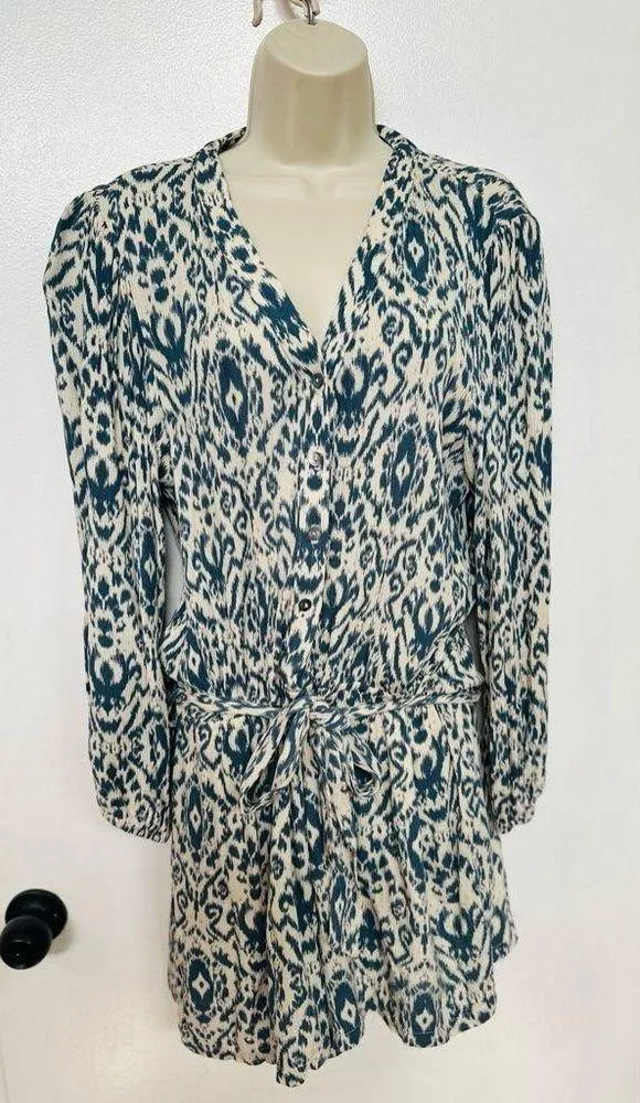 Evereve Roan & Ryan Long Sleeved Belted, Lined Shorts Romper Size L Blue Size L - Image 2