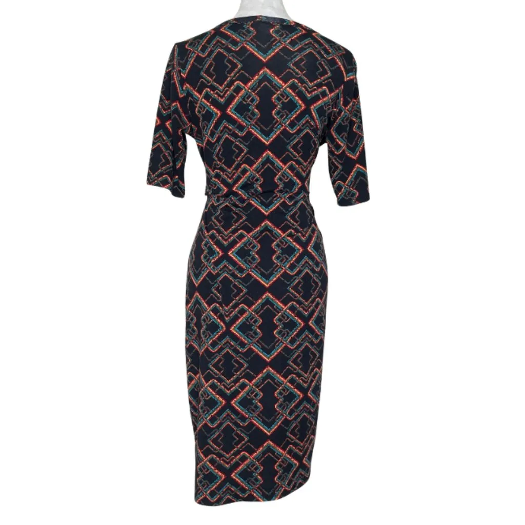 Women's Geometric Multicolor 3/4 Sleeve Midi Dress Casual Brunch Size M - Image 3