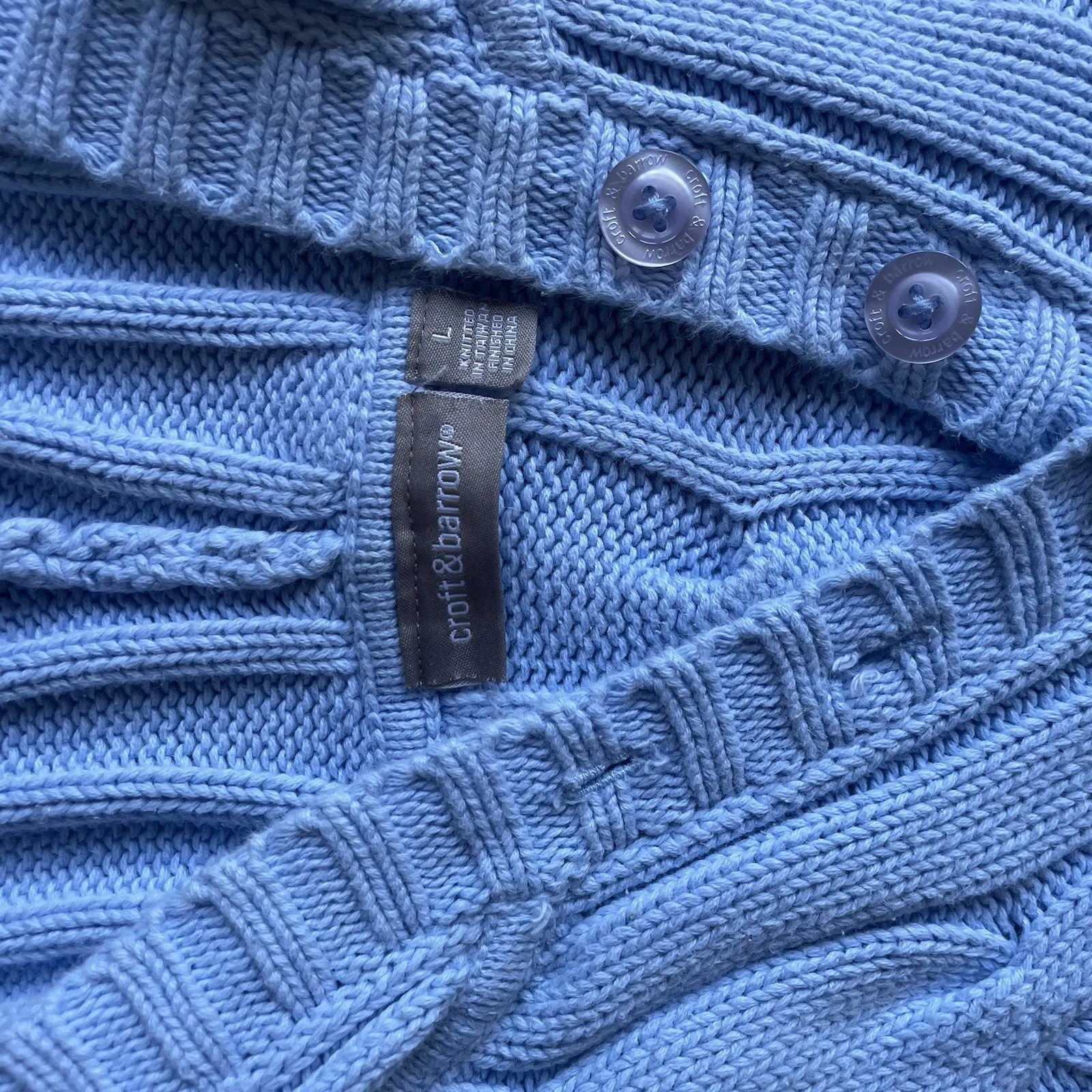 Y2K Croft & Barrow Pastel Blue Cable‎ Knit Henley Sweater Women's Size L w/ Hood - Image 2