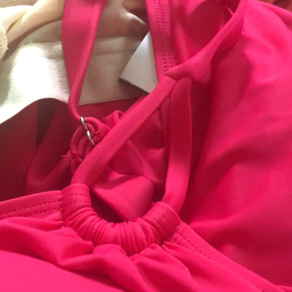 Swimsuits For All Pink Blouson Tankini Swim Top Sz 16  Shelf Bra Colorful Hem - Image 7