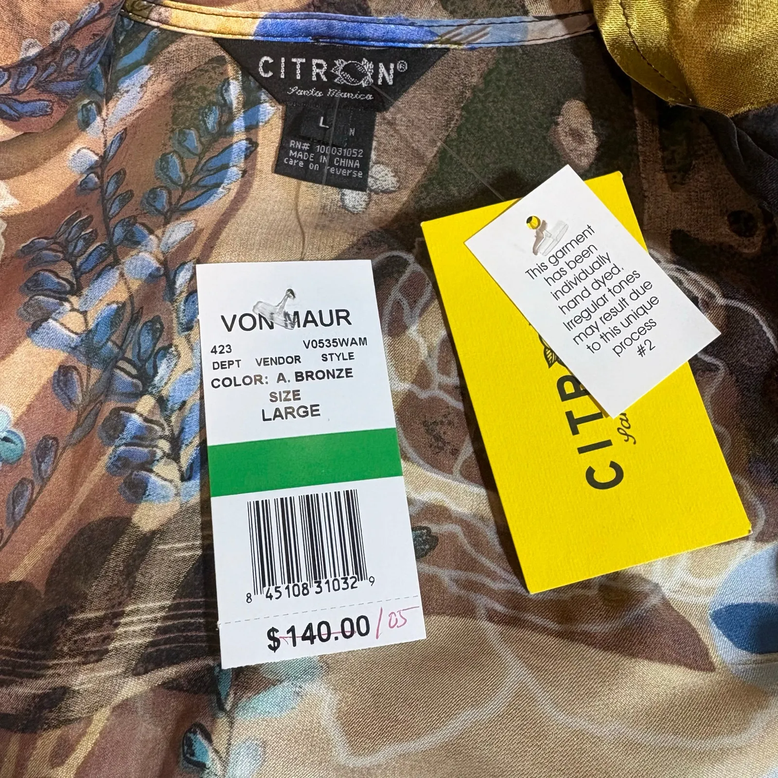 Citron Santa Monica Kimono Top Sz L Gold Shimmer Open Front Silk Blend Boho NWT Brown Size L - Image 9