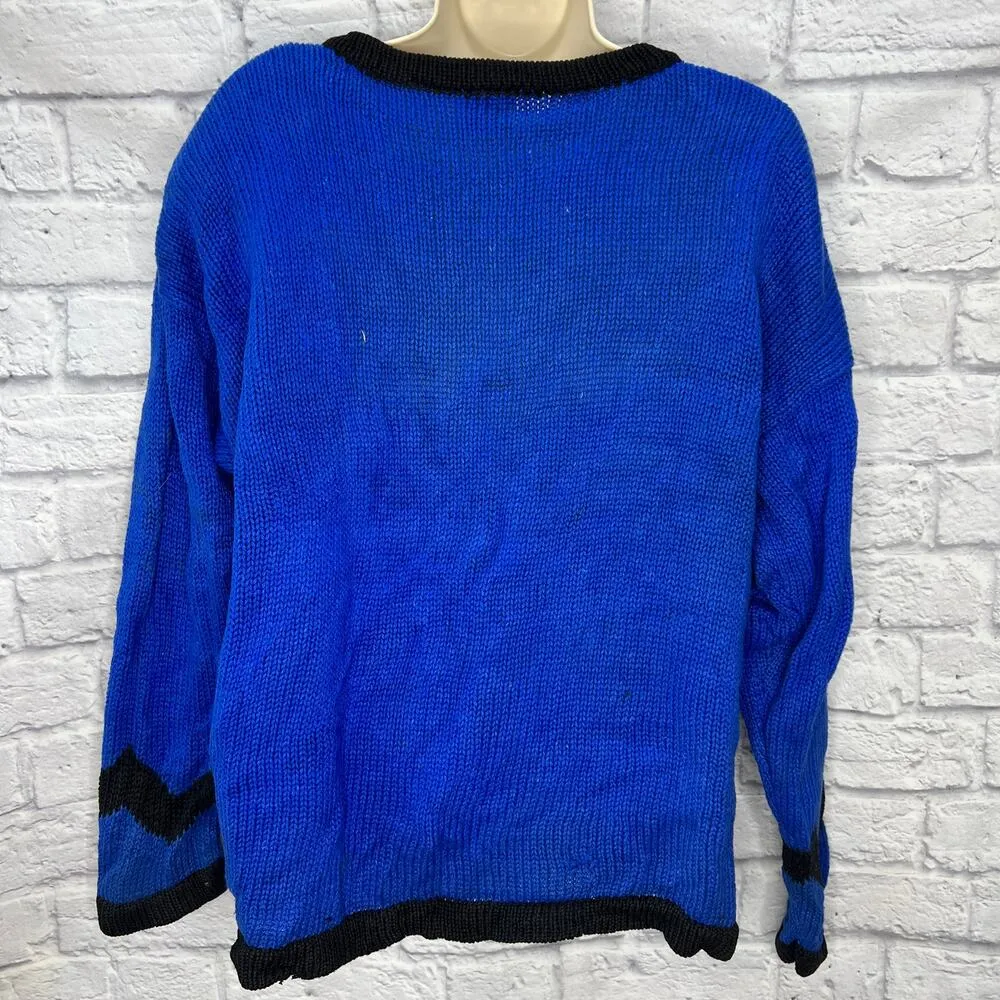Vintage Jason Maxwell Blue Black Womens Sweater Size L Chevron Diamond 80s 90s - Image 3