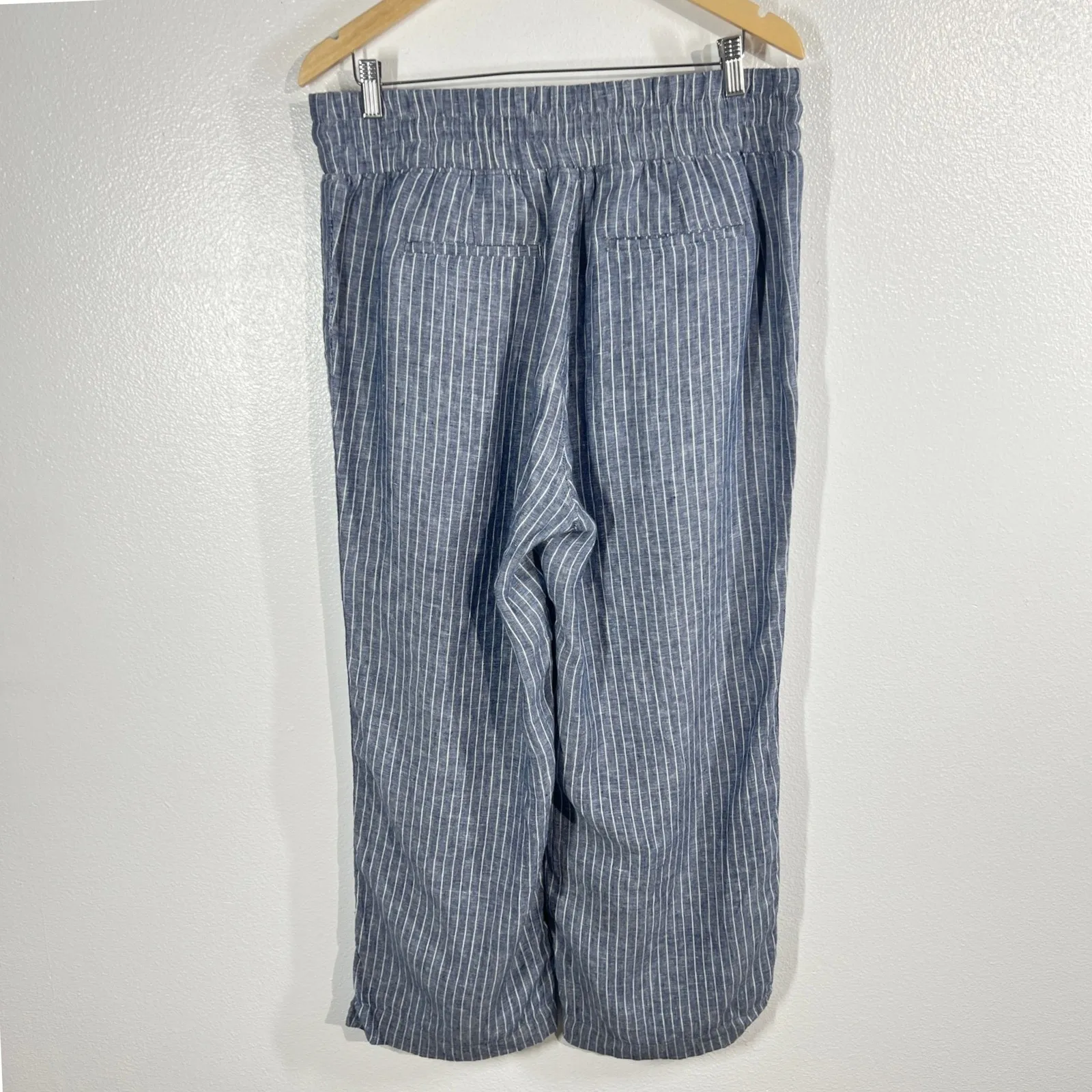 Quince 100% European Linen Wide Leg Pants Chambray Stripe Women Large Drawstring - Image 3