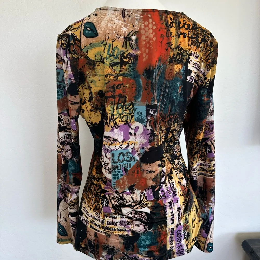 The Sak Orange and Blue Asymmetrical Graphic Blouse - Image 3