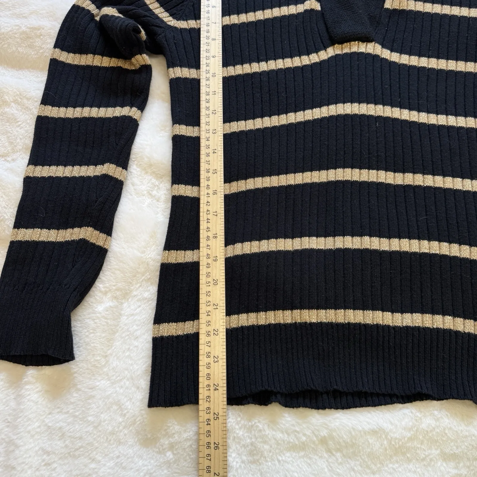 Ralph Lauren Black Gold Metallic Striped Rib Knit‎ Sweater Y2K Preppy Size - Image 4