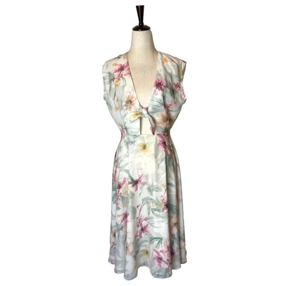 Yumi Kim Ivory Spring Fling Floral Tie Bodice Reminisce‎ Midi Dress Size S - Image 3