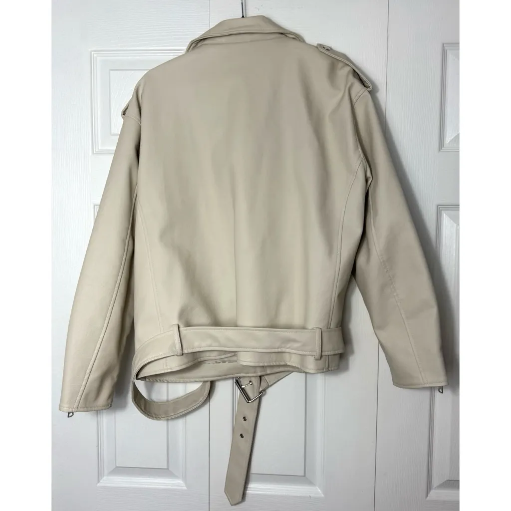 Missguided Cream Off-White Faux Leather Oversized Biker Moto Jacket Size 12 - Image 5