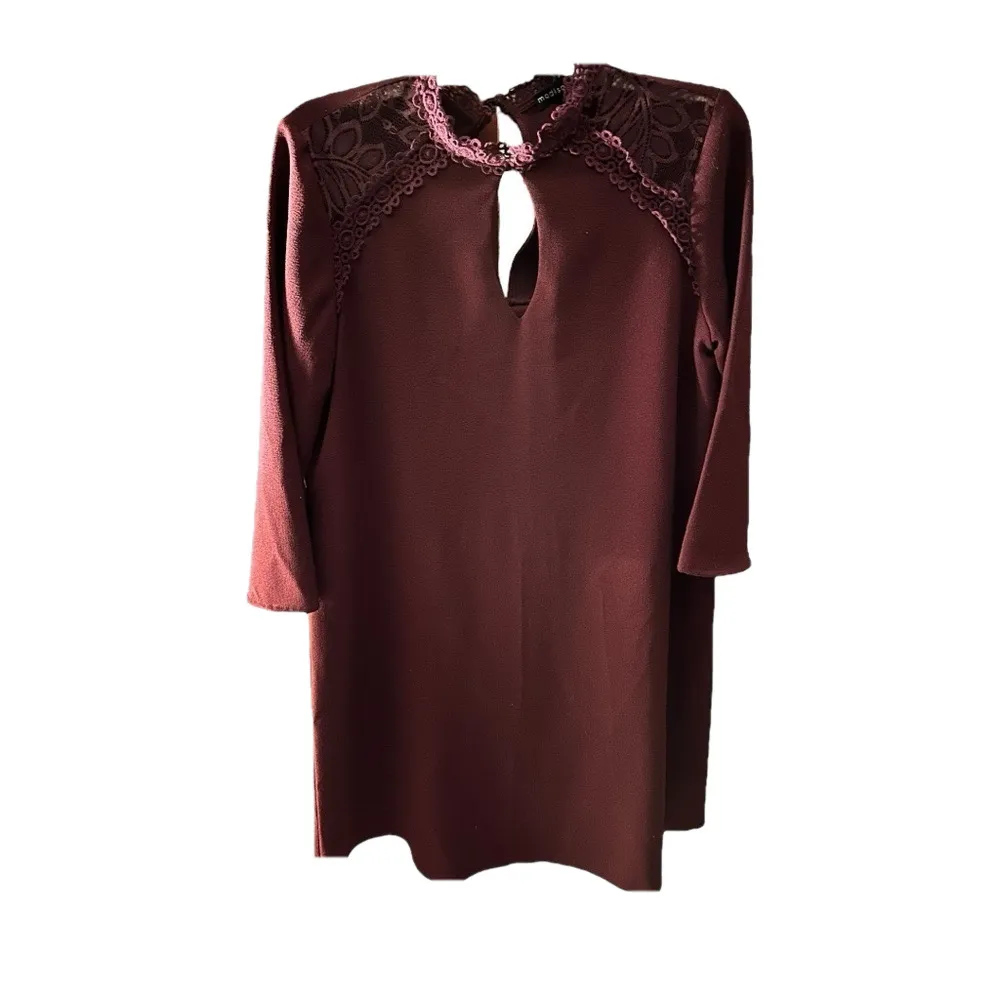 Madison Leigh Lace Cutout Mock Neck Burgundy Wine Mini Dress - Image 2
