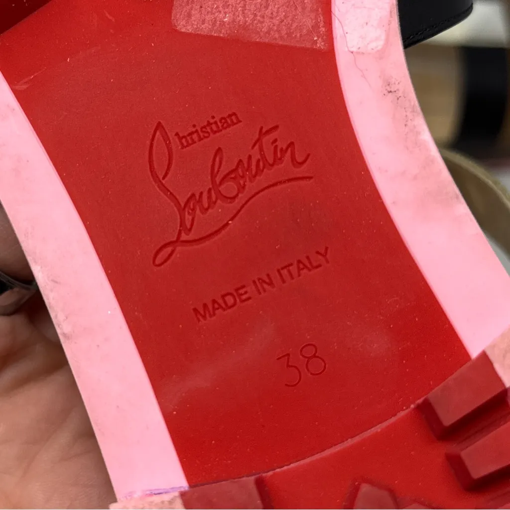 Christian Louboutin RockNBuckle Studded Buckle Gladiator Flat Sandal Shoes 38 - Image 9