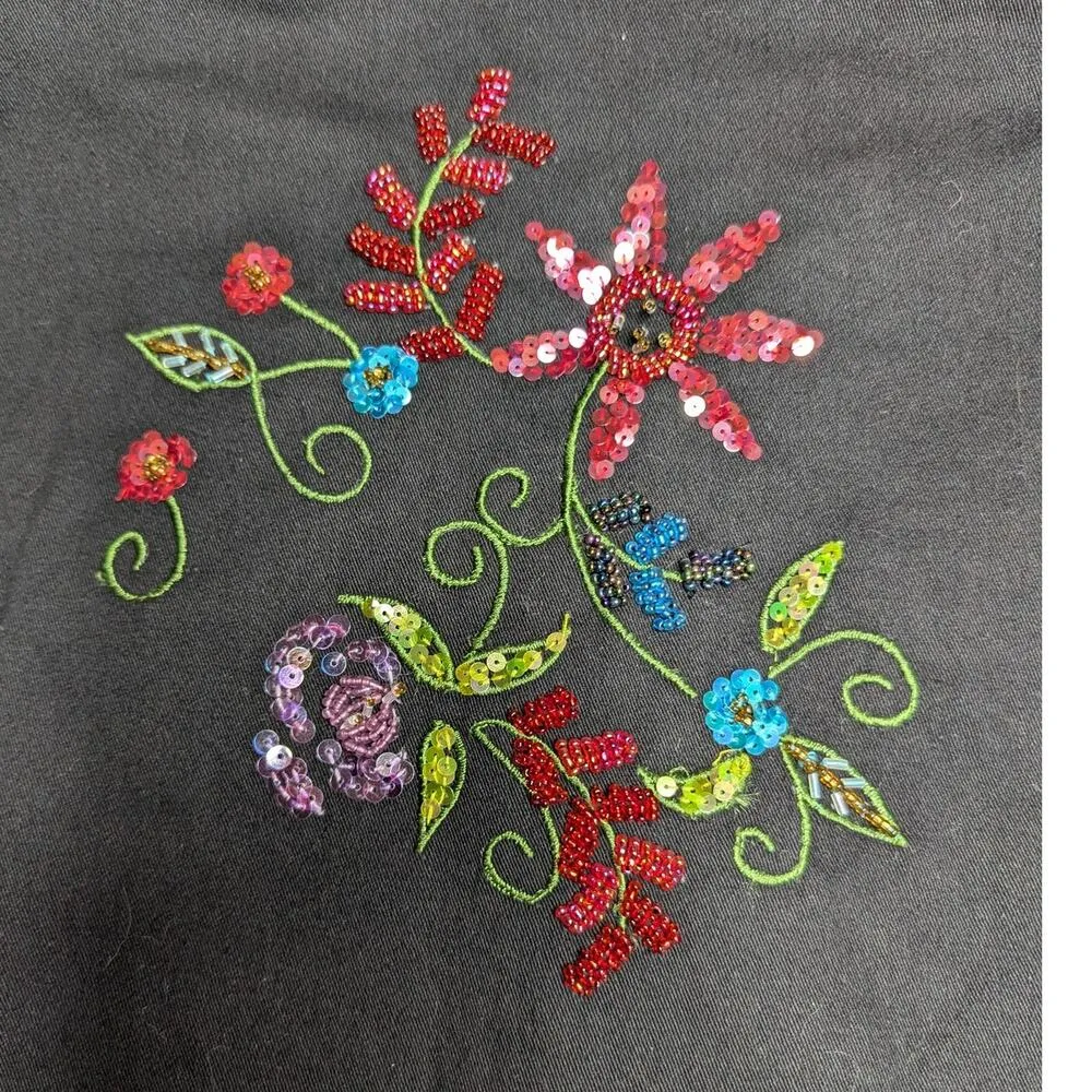 Vtg Y2K Faith Black Cotton Floral Embroidered Embellished Button Up Jacket M Size M - Image 4