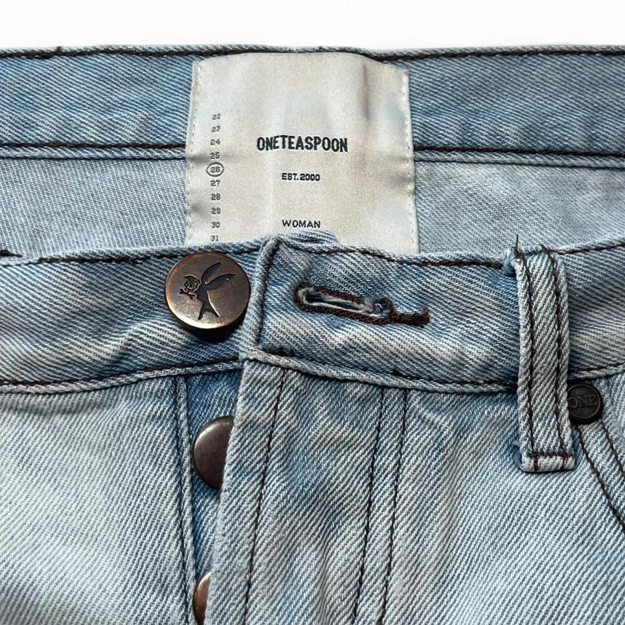 One Teaspoon Junkyard Handmade Distressed Low Waist Denim Mini Skirt Blue Sz 26 - Image 6