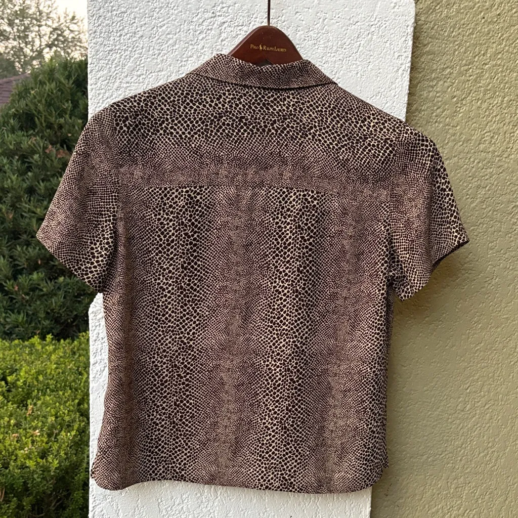 Crazy Horse Liz Claiborne Patterned Woman’s Button Down Shirt Brown - Image 5