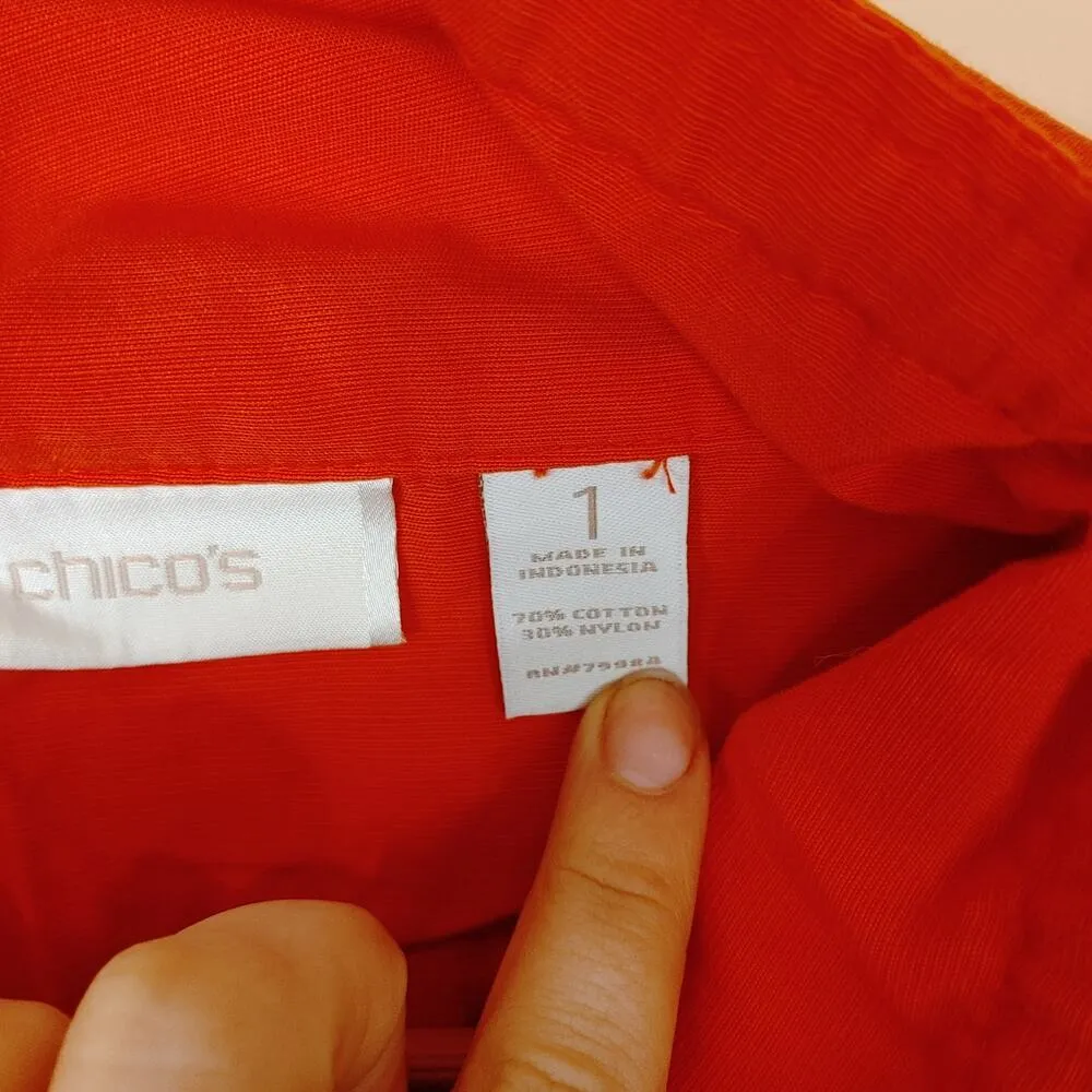 Chico’s Bright Red Jacket Thread Button Size 1 Blazer Summer Vanithy Sizing - Image 6