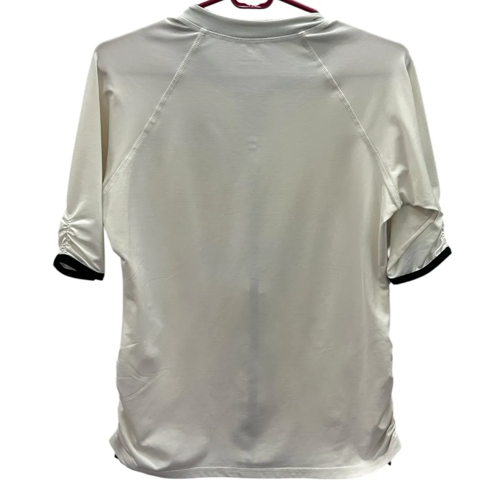 Jag Zip Up Front Half Sleeve Ruched Crew Neck Top White Black Womens Medium - Image 10