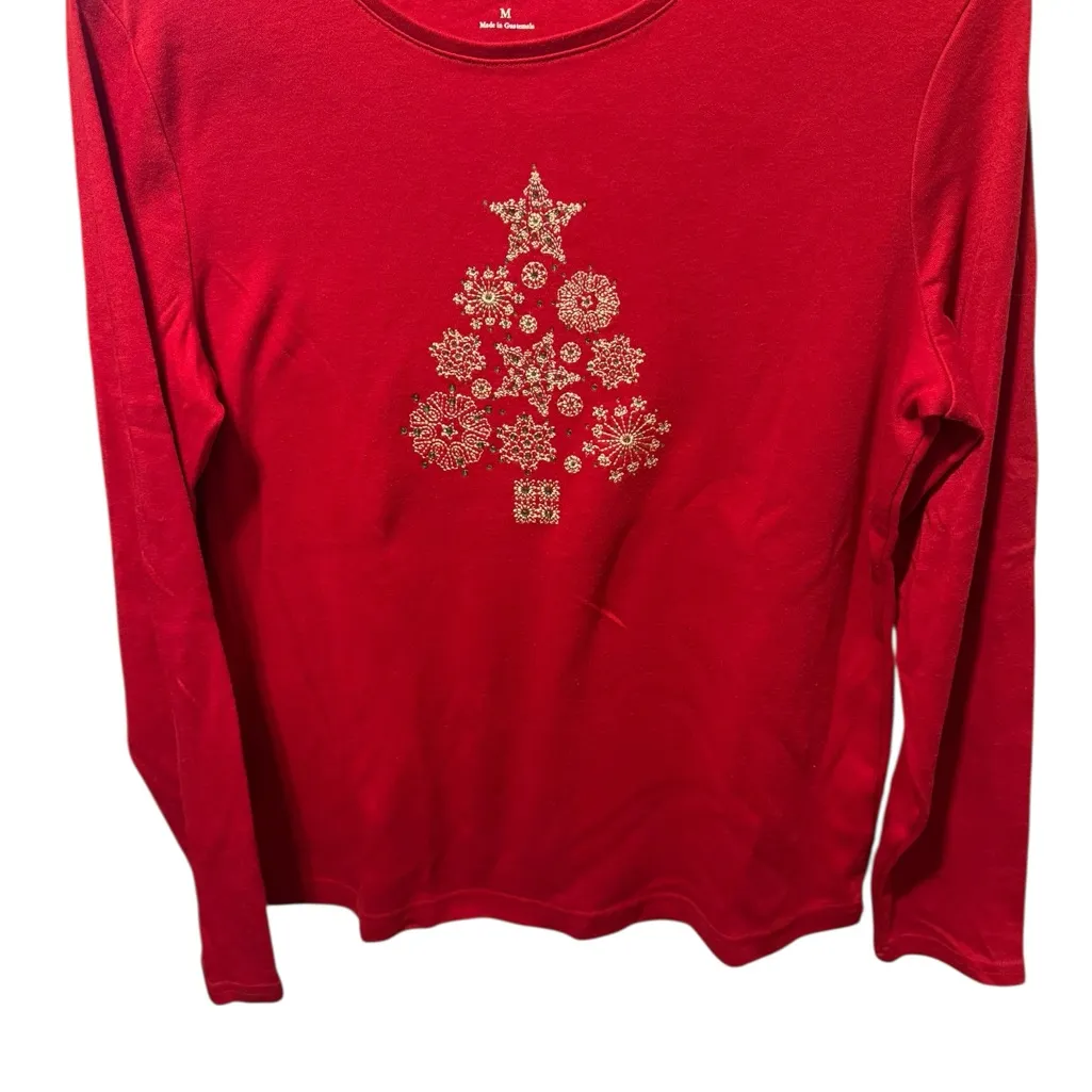 Womens Top Croft & Barrow red cotton knit Holiday Christmas Size Medium Shirt - Image 2