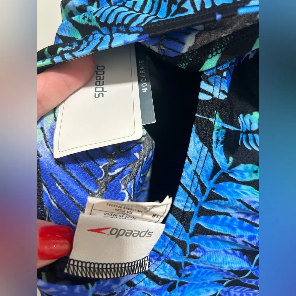 Speedo Tropical one piece swim bathing suit Lycra blue black green size 18 New - Image 5