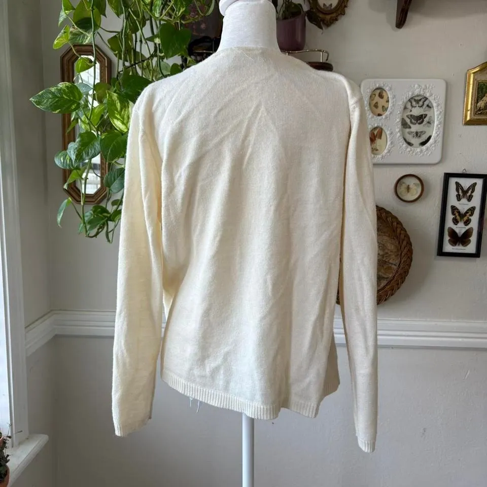 Vtg 90s Claudia Barnes Size M Floral Embroidery Grandma Cardigan Sweater Fairy Size M - Image 3