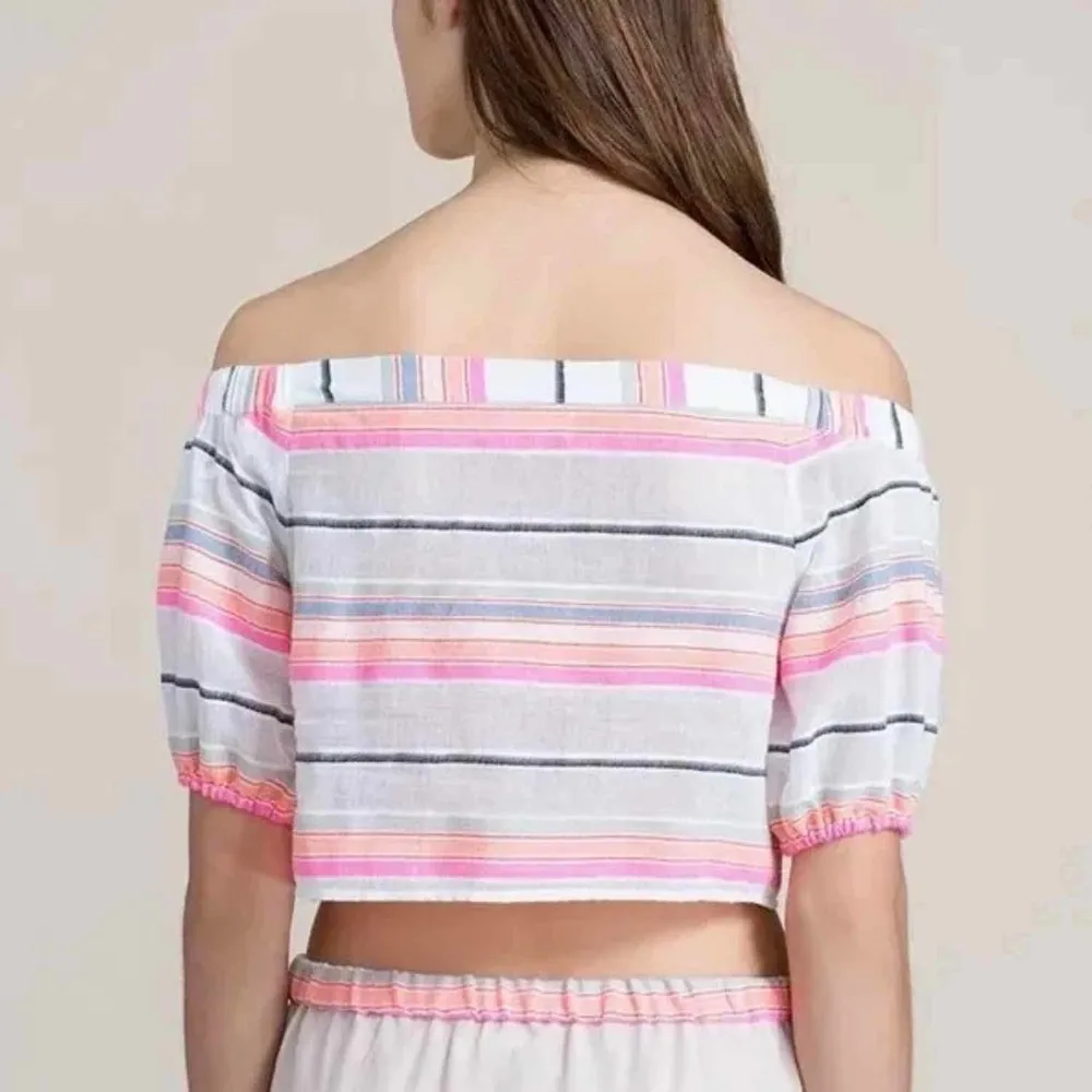 Lemlem by Liya Kebede Cotton Gauze Striped Off Shoulder Crop Top Size Medium - Image 6
