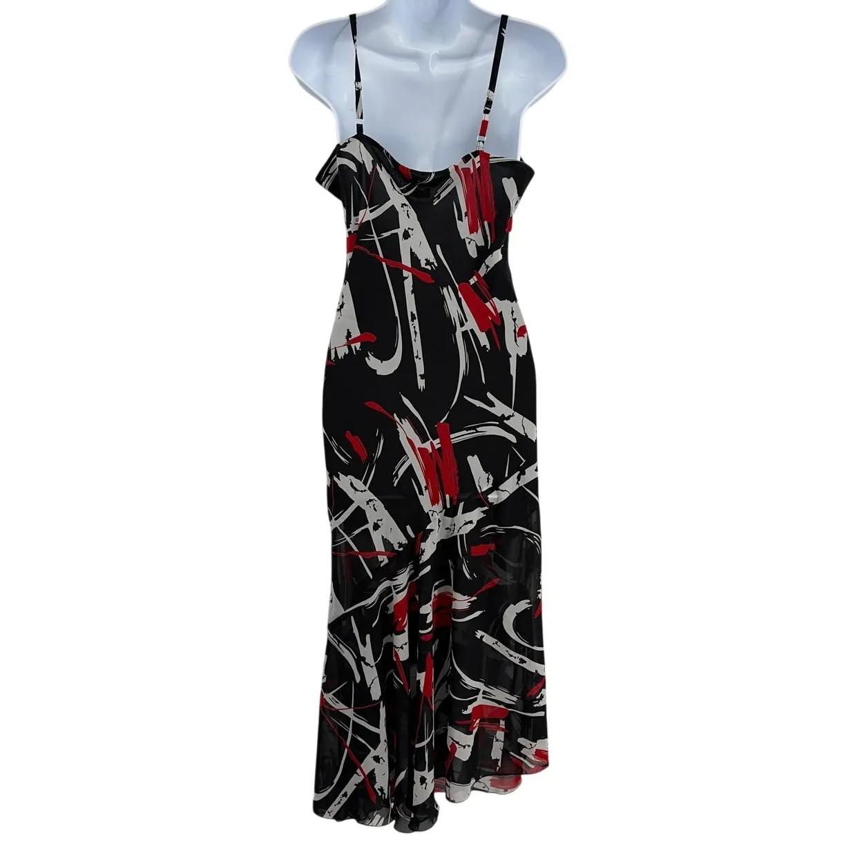 Aino Abstract Slip Dress Sz M Y2K Grunge Midi Art Print Indie Sleaze Club Edgy Black Size M - Image 6