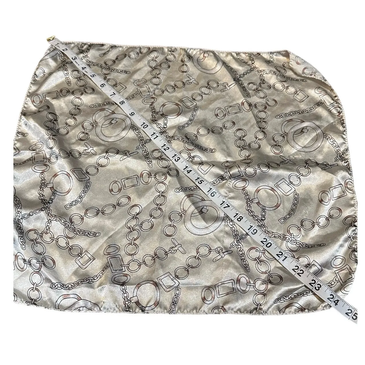 Vintage Satin Neckerchief or handbag Scarf, Paris Chains Gold & Cream Summer - Image 8