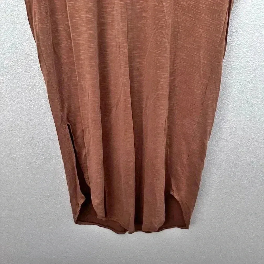 REVERIE x BOUTIQUE | Burnt Caramel Slub Knit Cap Sleeve Midi Dress | Size Small Tan - Image 3