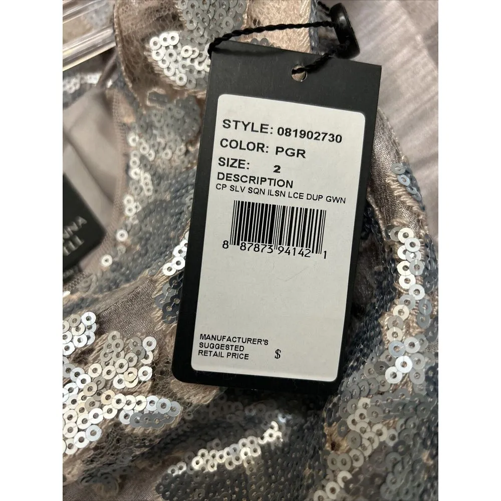 Adrianna‎ Papell Purple Formal Gown Dress Illusion Cap Sleeve Peplum Floral 2 - Image 7