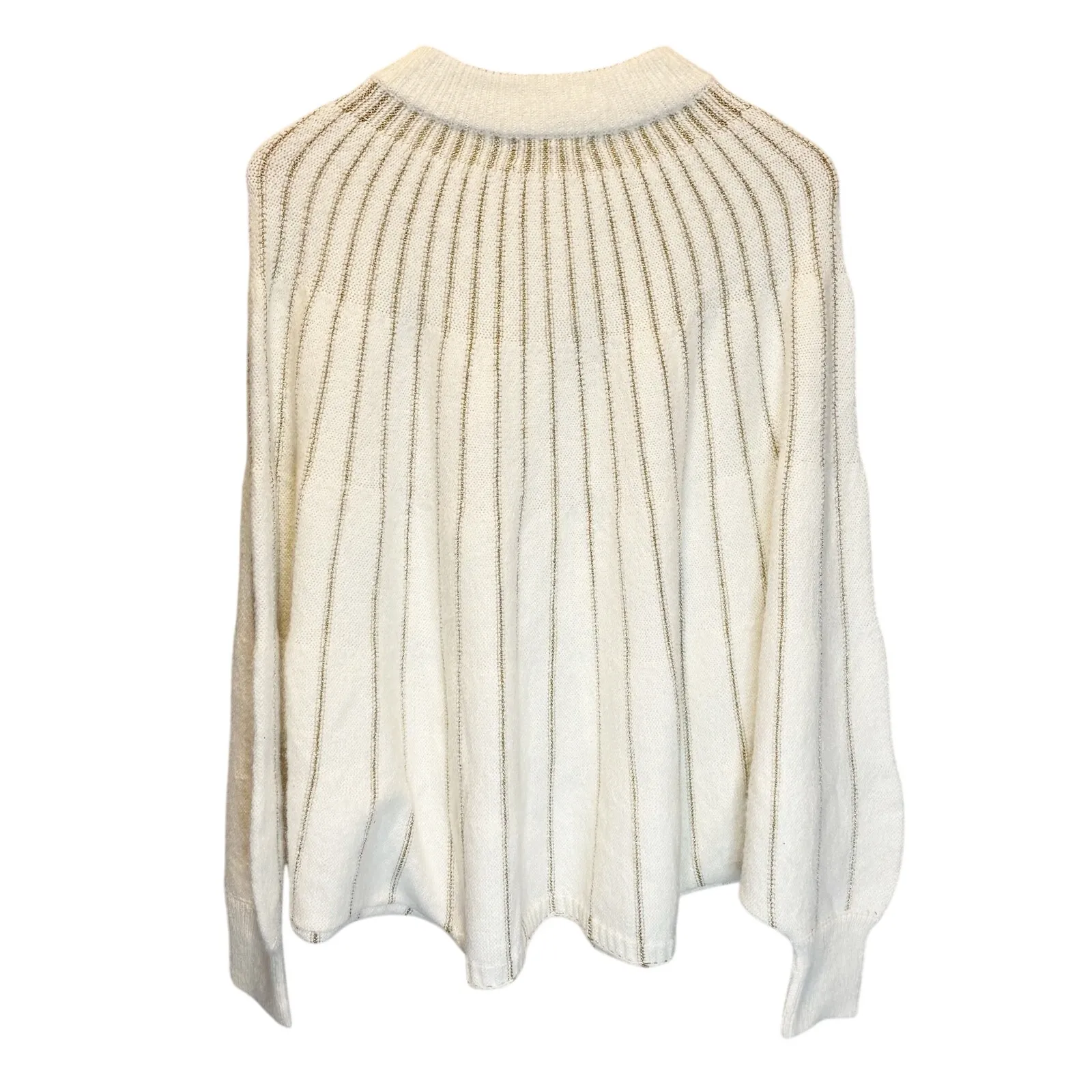 Vita Grace Cream & Gold Metallic Stripe Poncho Sweater - Image 4