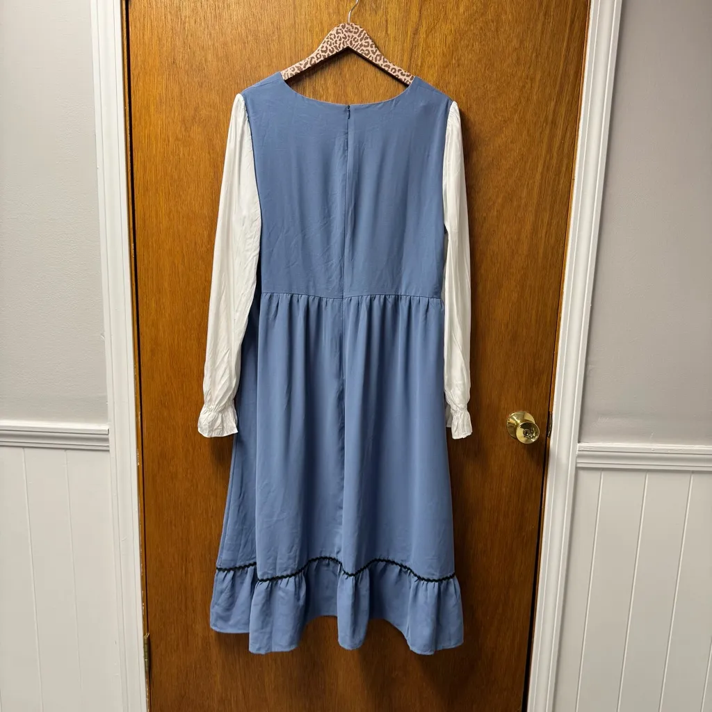 NEW Scarlet Darkness Long Sleeve Renaissance Lace Up Ric Rac Midi Dress Blue XL - Image 12