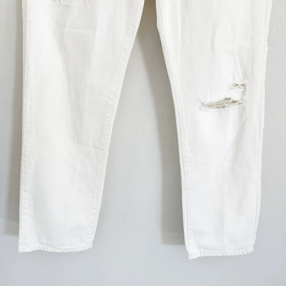 New GAP Off White Boyfriend High Rise Drawcord Distressed Jeans Size 10/30 - Image 12