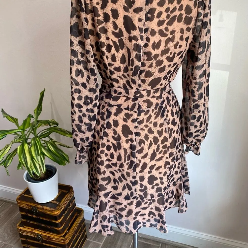 Whistles Flounce Dress Brushed Cheetah Flippy Dress Career Wear Brown Size 10 - Image 7
