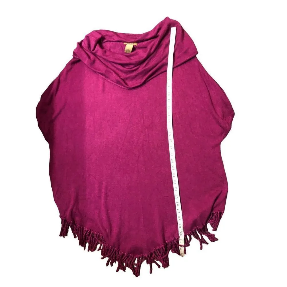 Poncho Peck & Peck Weekend pink fuchsia pullover cowl neck batwing fringed ponch - Image 9