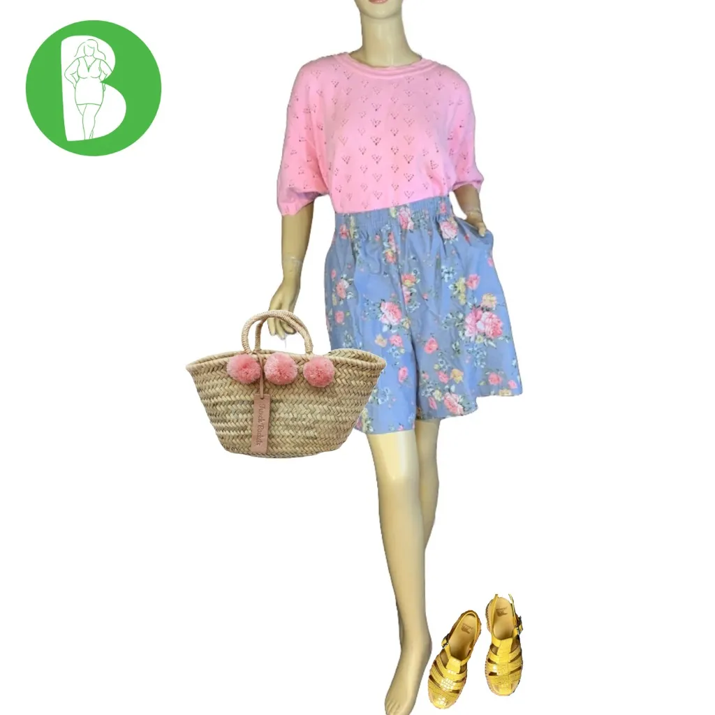 VINTAGE 1990'S ALFRED DUNNER BLUE W/PINK FLORAL PRINT COTTON SHORTS (20) - Image 2