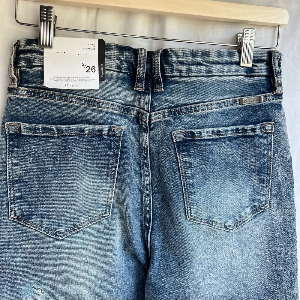 NWT Kancan Kiera High Rise Cigarette Leg button fly Jeans size 5 26 acid wash Blue - Image 4