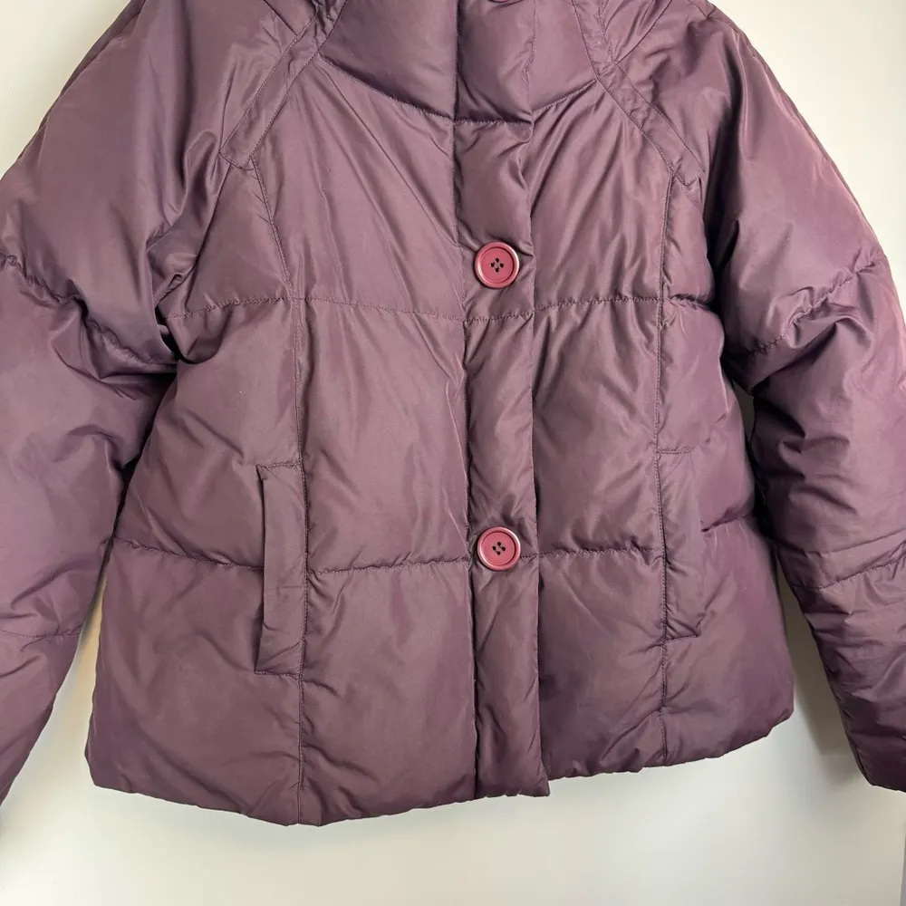 Garnet Hill Down Puffer Jacket Coat Sz 12 Plum Purple High Neck Button - Image 8