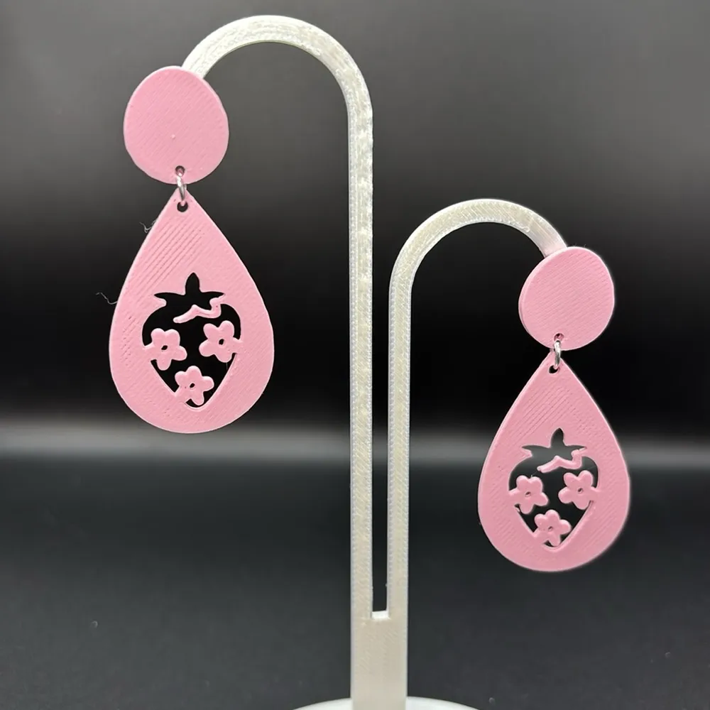 Pink Strawberry Teardrop Earrings - Image 4