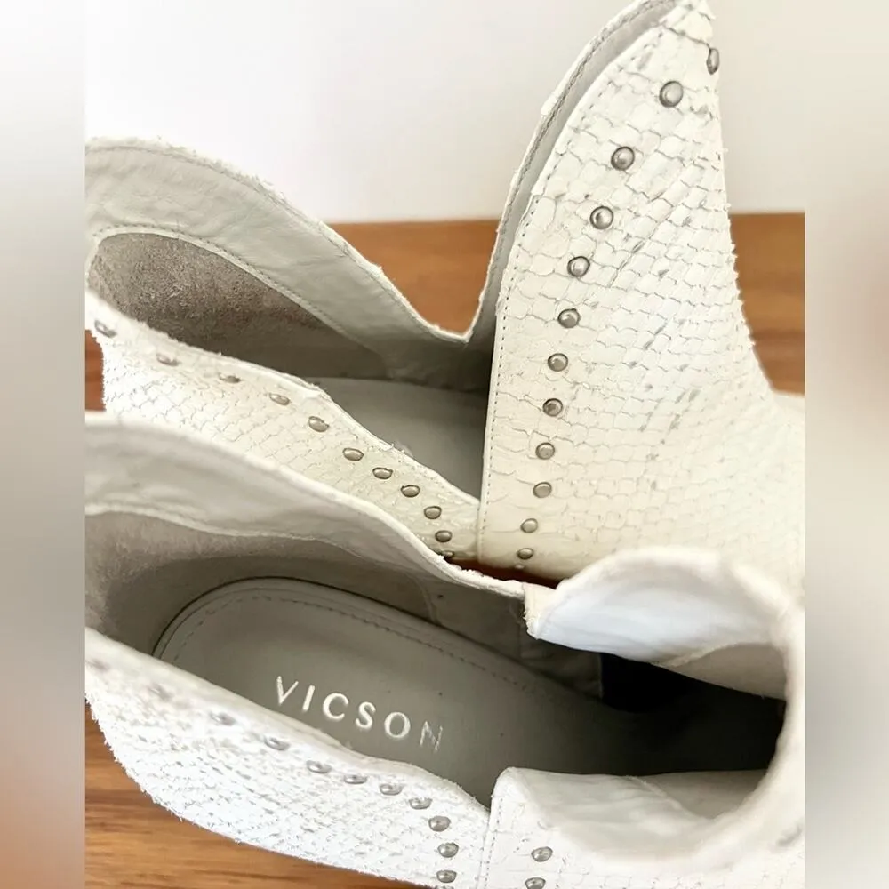 Vicson Jane Leather Silver Stud Pointed Toe Ankle Boots White Women's Size US 8 - Image 8