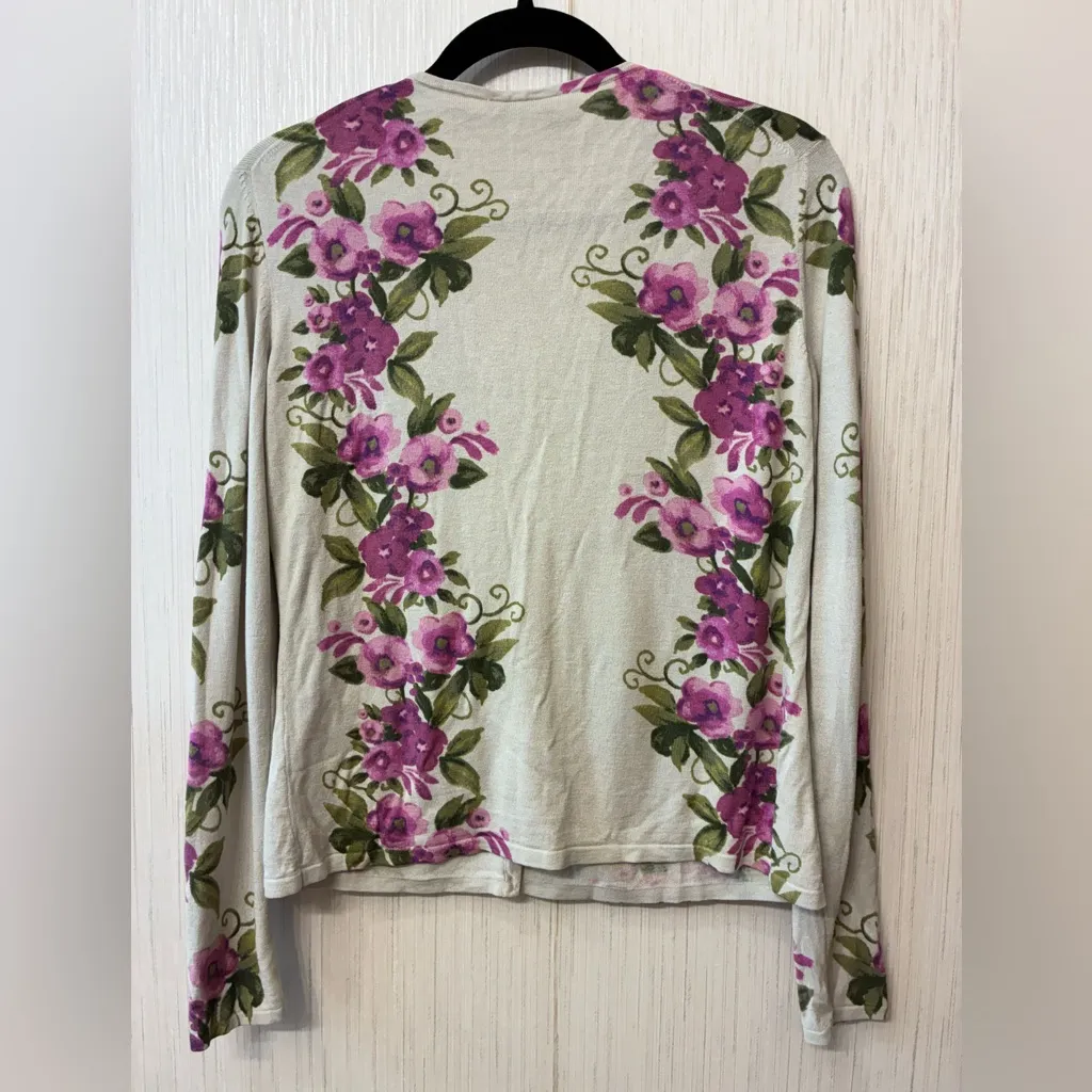 Talbots Vintage Silk  Camel Hair blend Cardigan Purple Floral Grandmacore S - Image 2