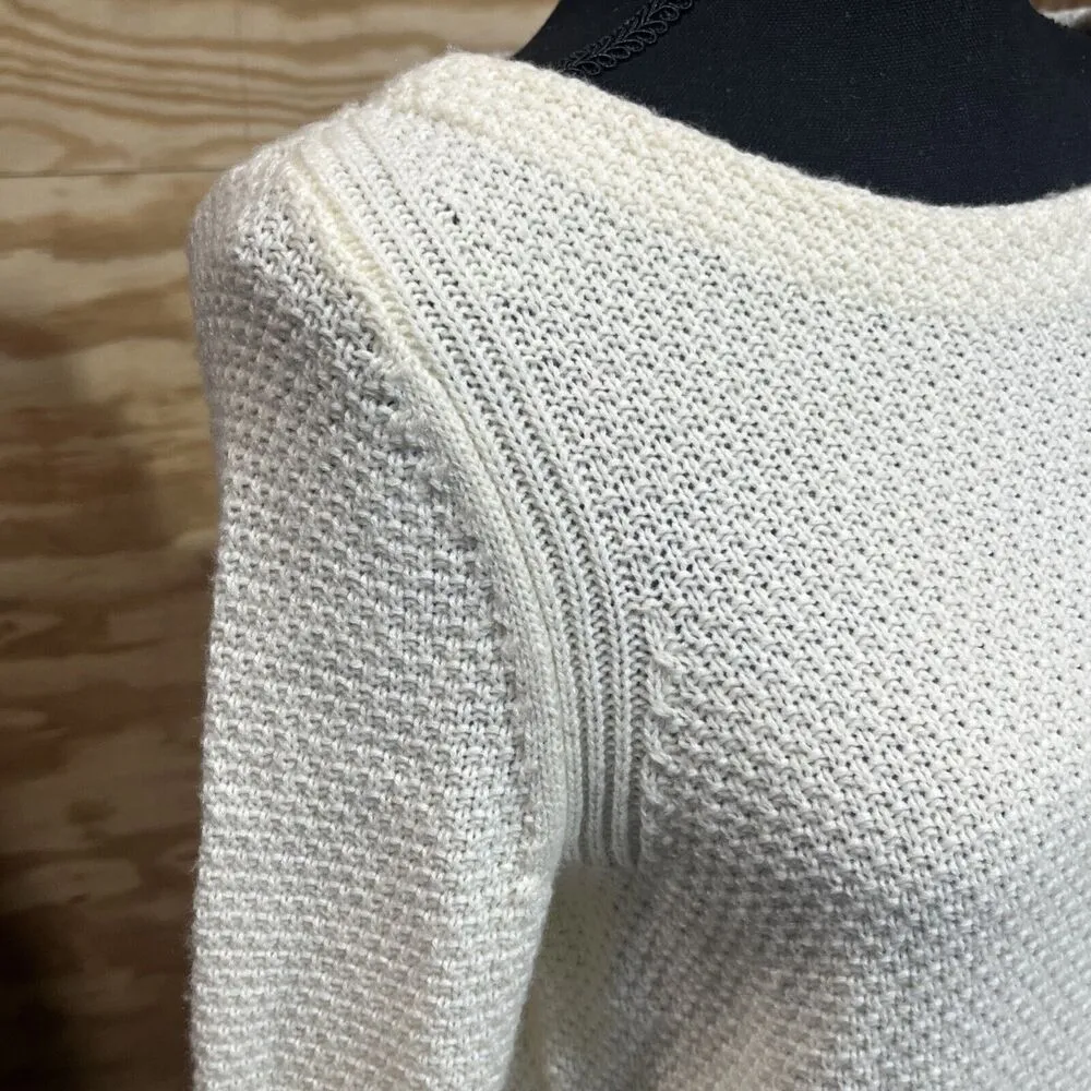 Talbots MP Lambswool Blend Ivory Pullover Sweater Ribbon Bow Sleeved Artsy - Image 6