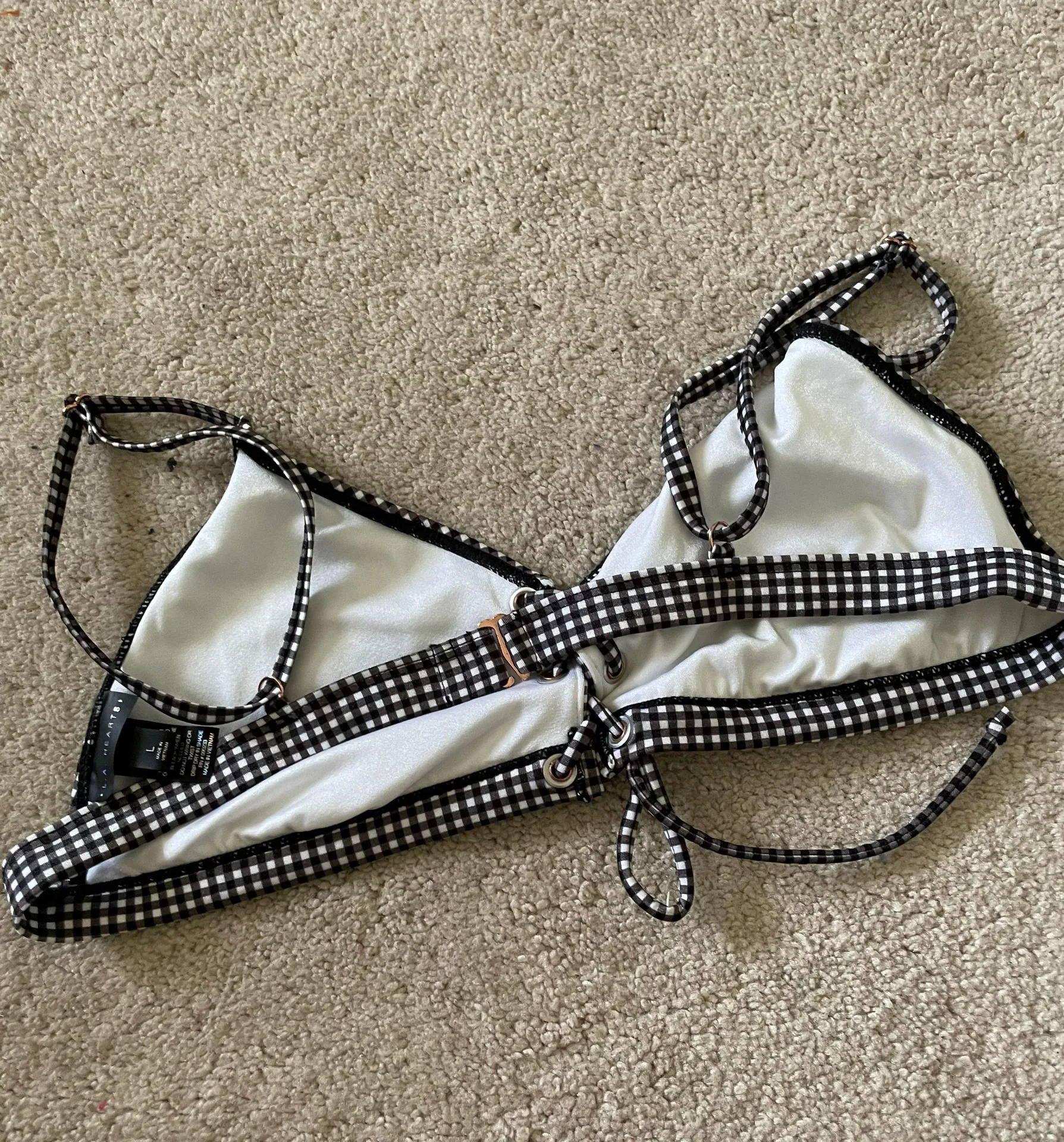 Gingham Black White Print Bikini Top - Image 2