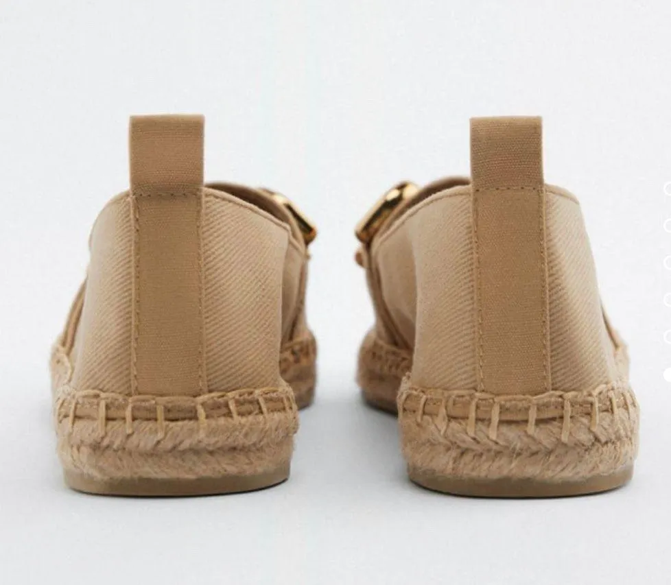 Gold Buckle Canvas Espadrilles - Image 6