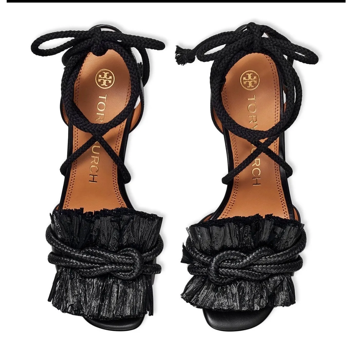 Tory Burch Rope Ankle Tie Sandal in Perfect Black Leather – 65mm, Size 6 - Image 2