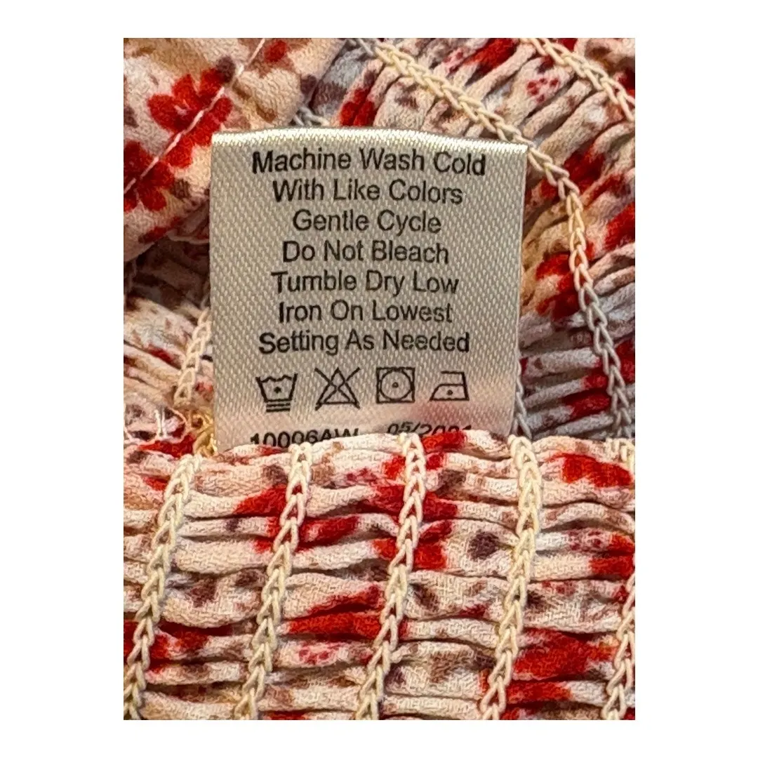 Atap Floral Smocked Tie Front Top Blouse Red White‎ Short Sleeve Ruffle Size XL - Image 7