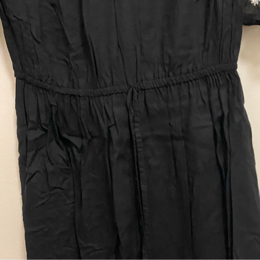 True Destiny Womens Black Mini Dress M 36” Embroidered Floral Flowers Embroidery - Image 6